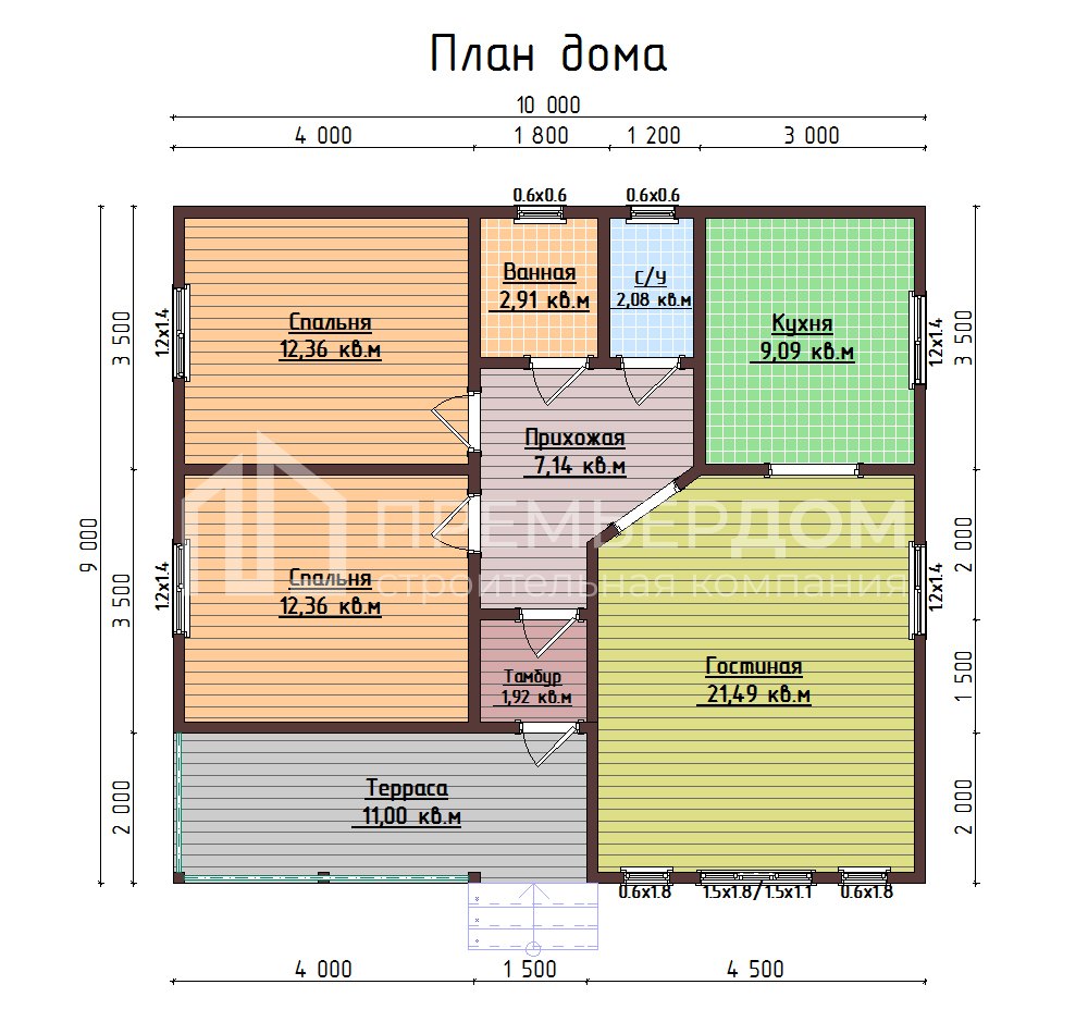 План дома из бруса 9х10 м. - Апрель