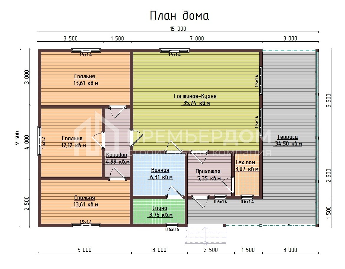 План дома из бруса 9.5х15 м. - Авангард