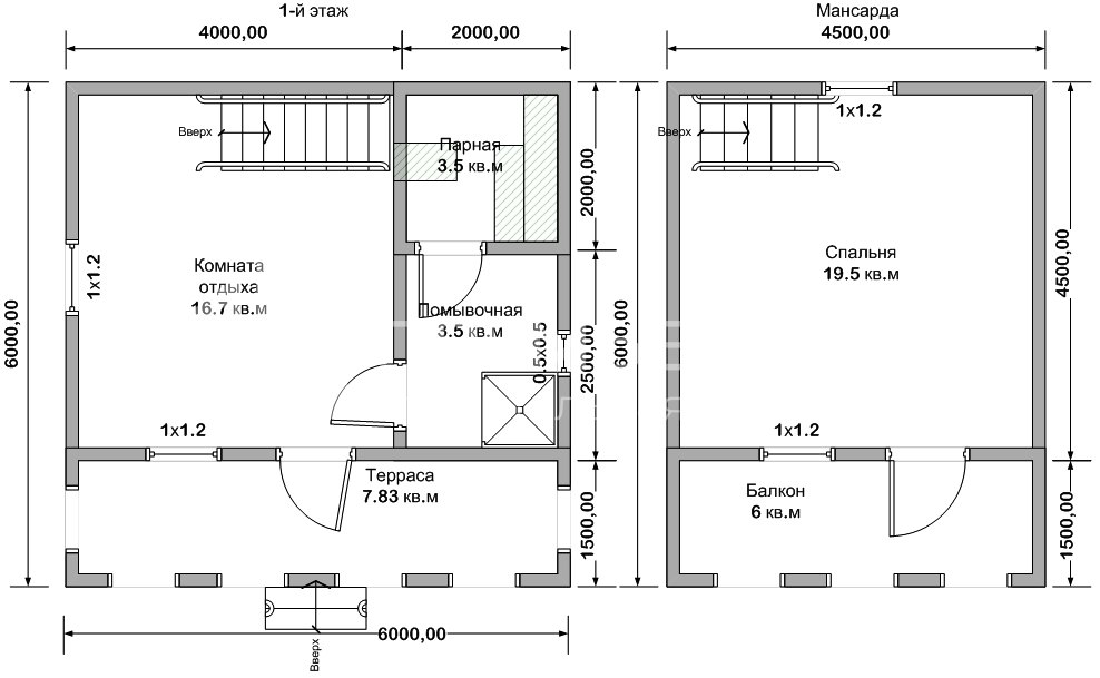 План бани из бруса 6х6 м. - Проект Б-10
