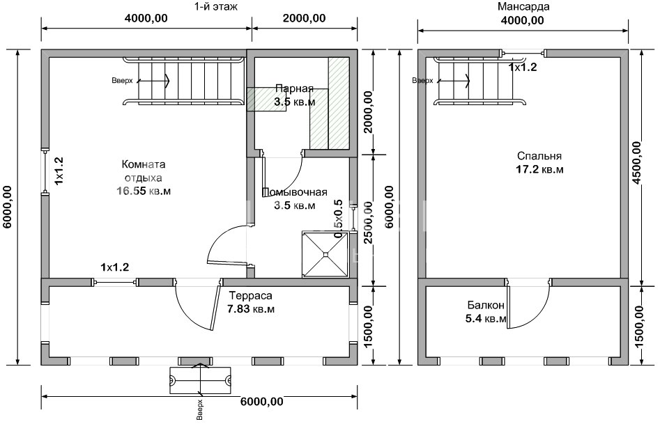 План каркасной бани 6х6 м. - Проект БК-11