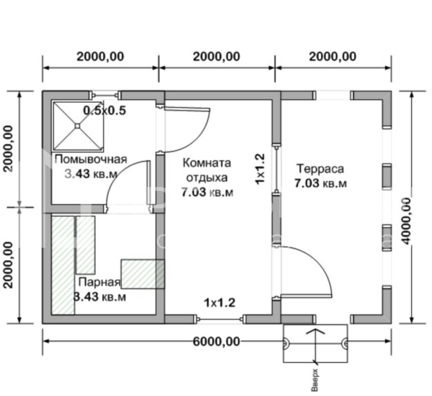 План каркасной бани 4х6 м. - Проект БК-1