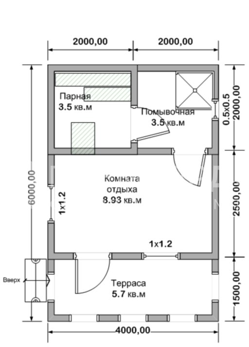 План бани из бруса 4х6 м. - Проект Б-2