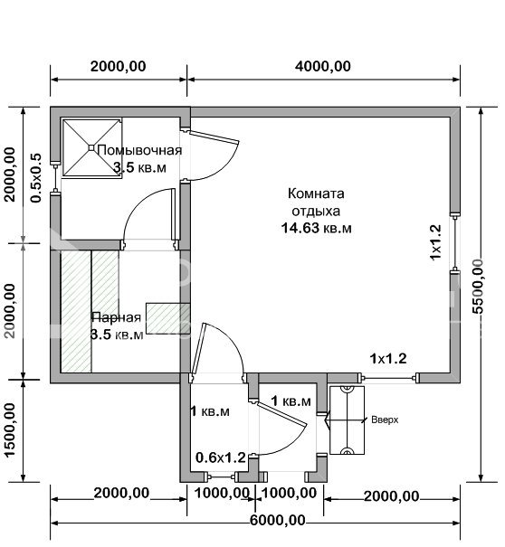 План бани из бруса 5.5х6 м. - Проект Б-3