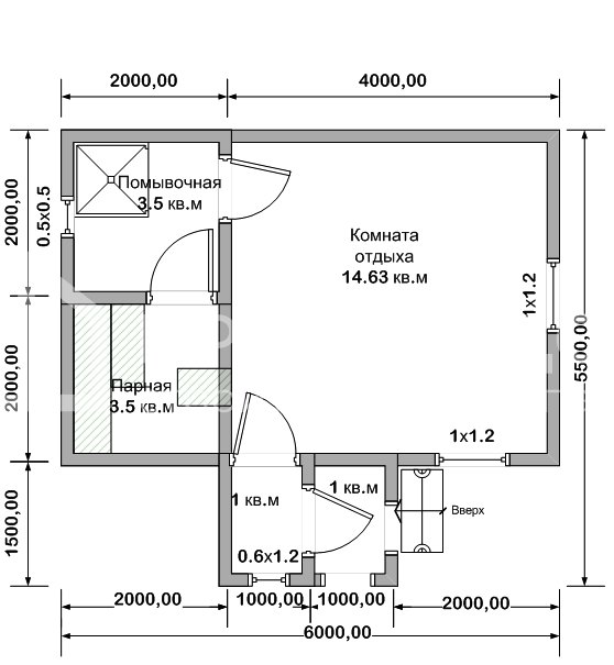 План каркасной бани 5.5х6 м. - Проект БК-3