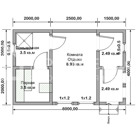 План каркасной бани 4х6 м. - Проект БК-5