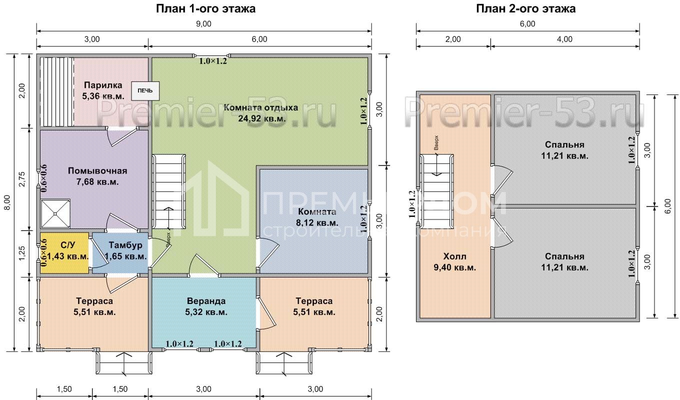 План каркасной бани 8х9 м. - Проект БК-18