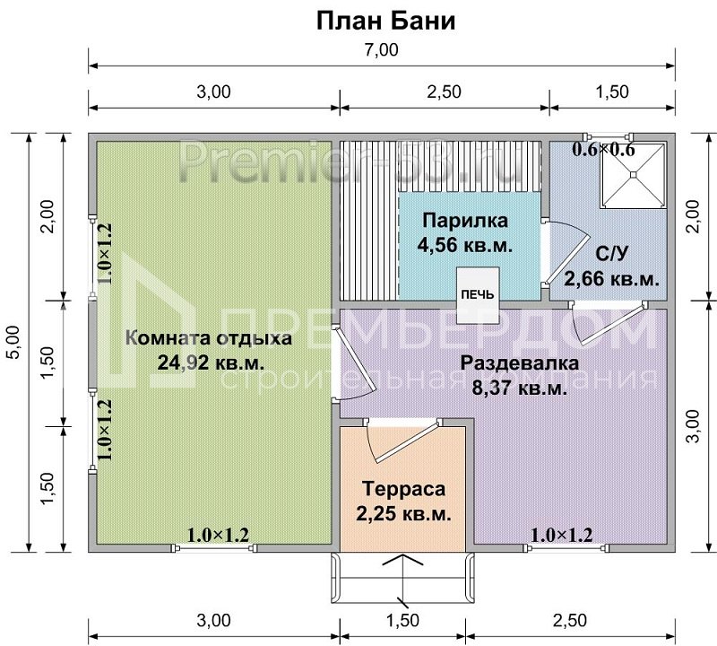 План каркасной бани 5х7 м. - Проект БК-19