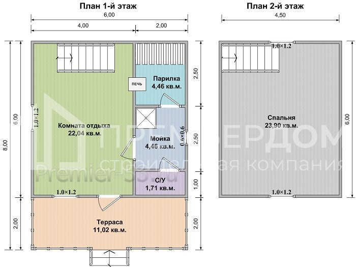 План каркасной бани 6х8 м. - Проект БК-22