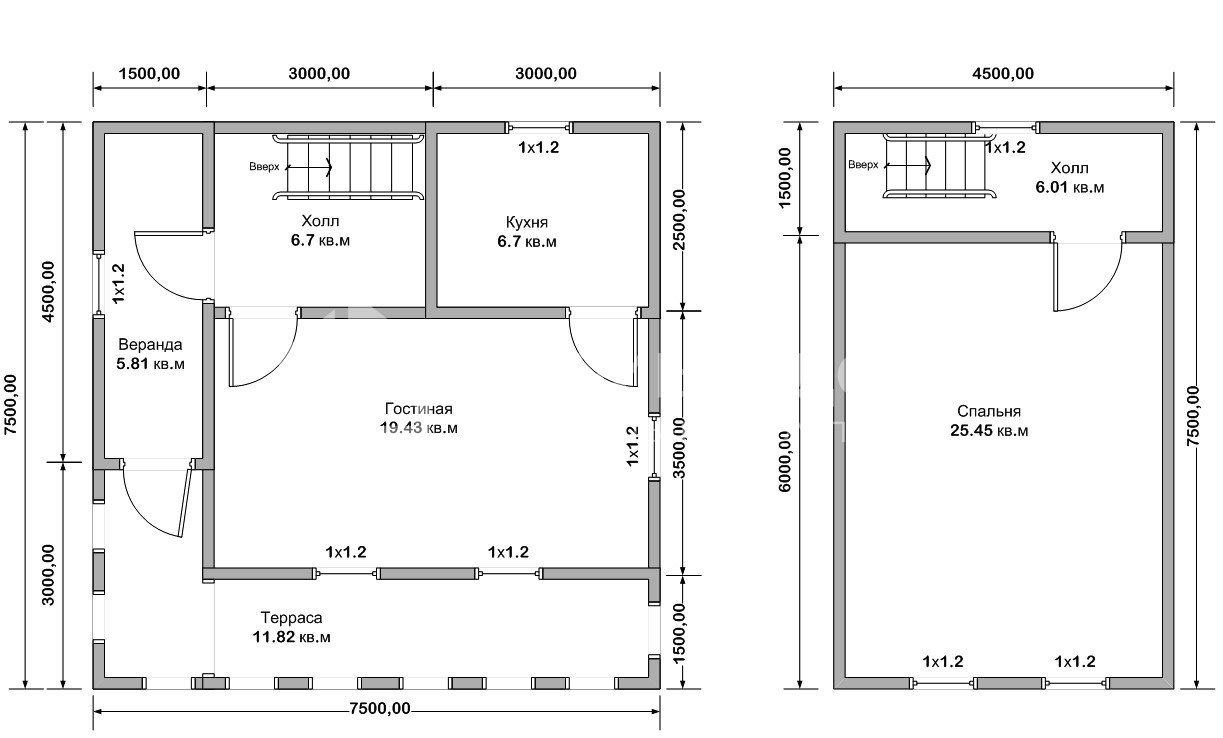 План дачного дома 7,5х7,5 м. - Проект А-36