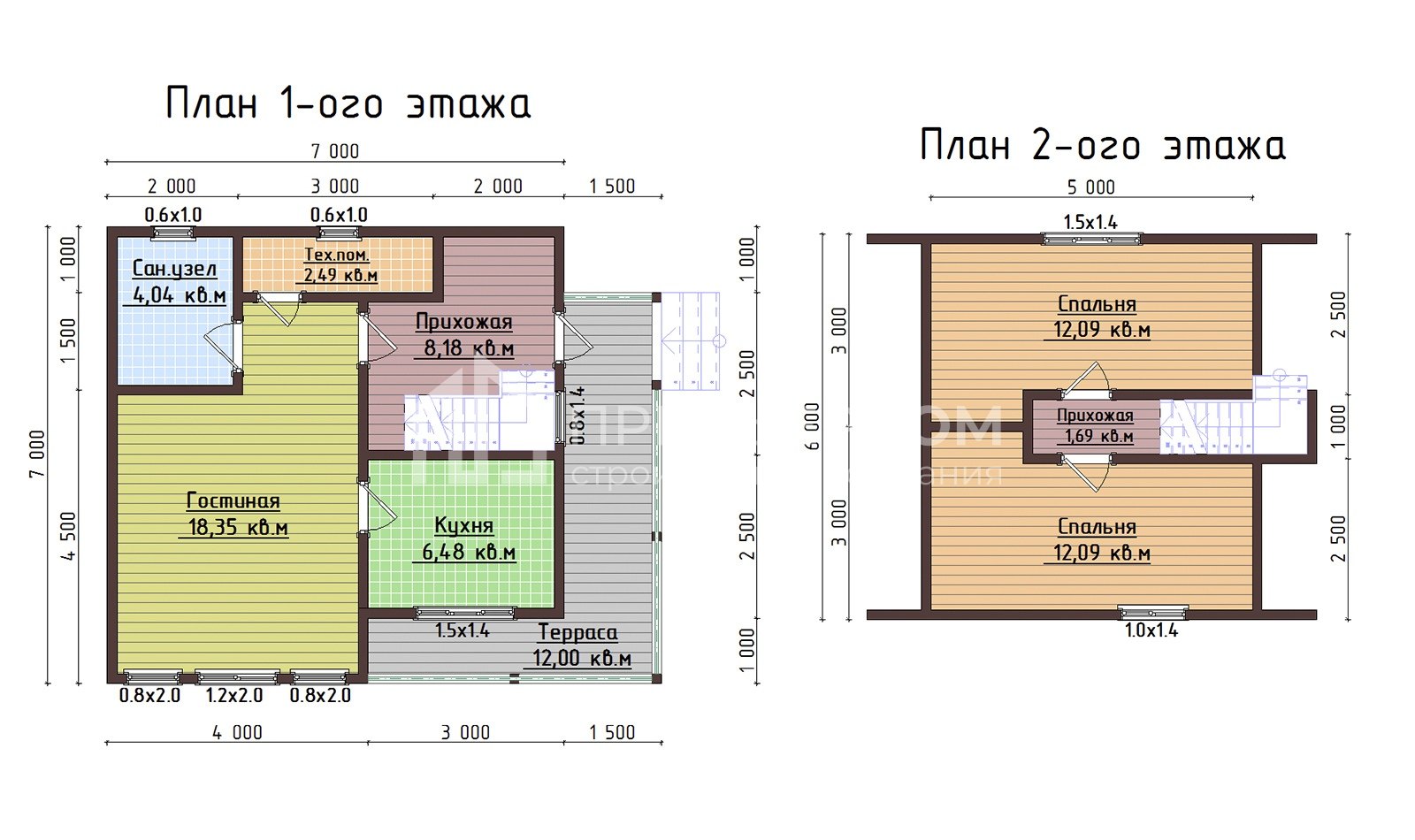 План каркасного дома 7х8.5 м. - Дунай