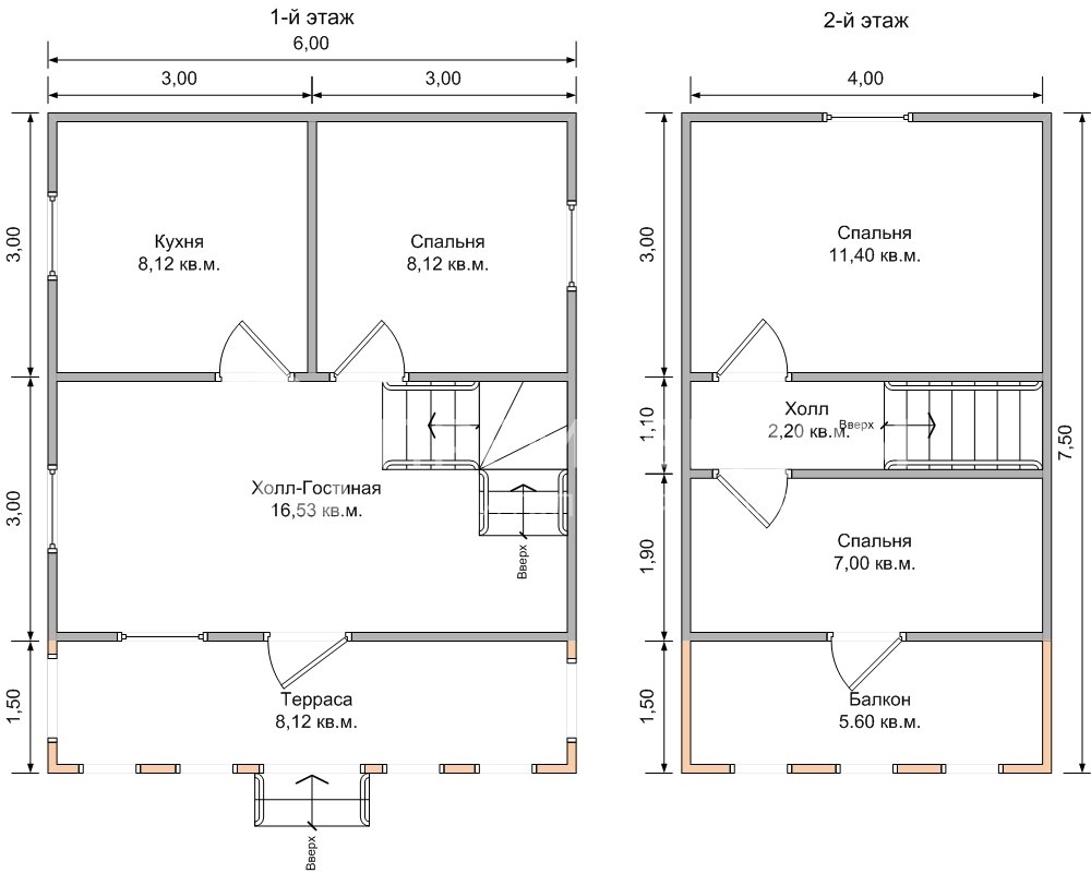 План дачного дома 6х7,5 м. - Проект А-33