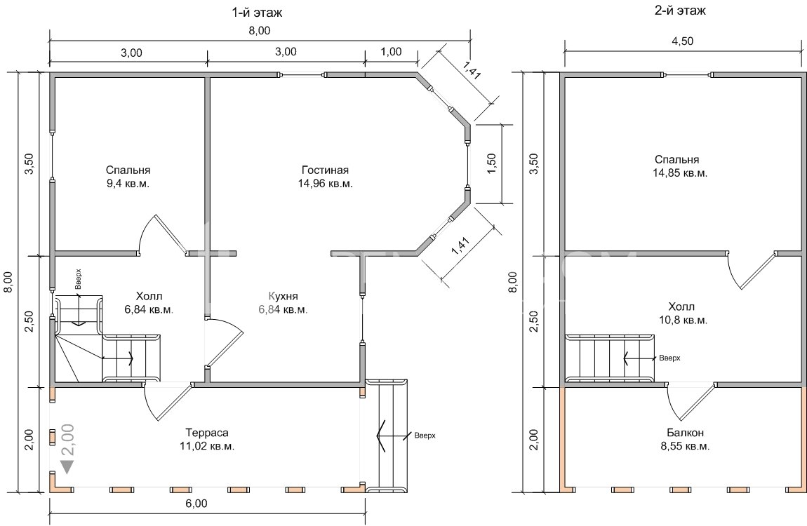 План дачного дома 8х8 м. - Проект А-50