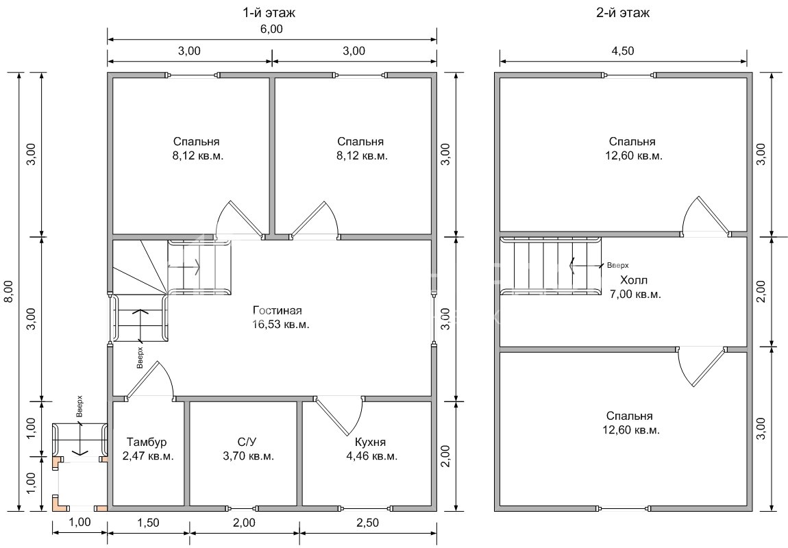 План дачного дома 6х8 м. - Проект А-49
