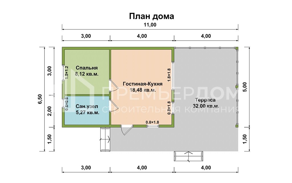 План дачного дома 6,5х11 м. - Проект А-6