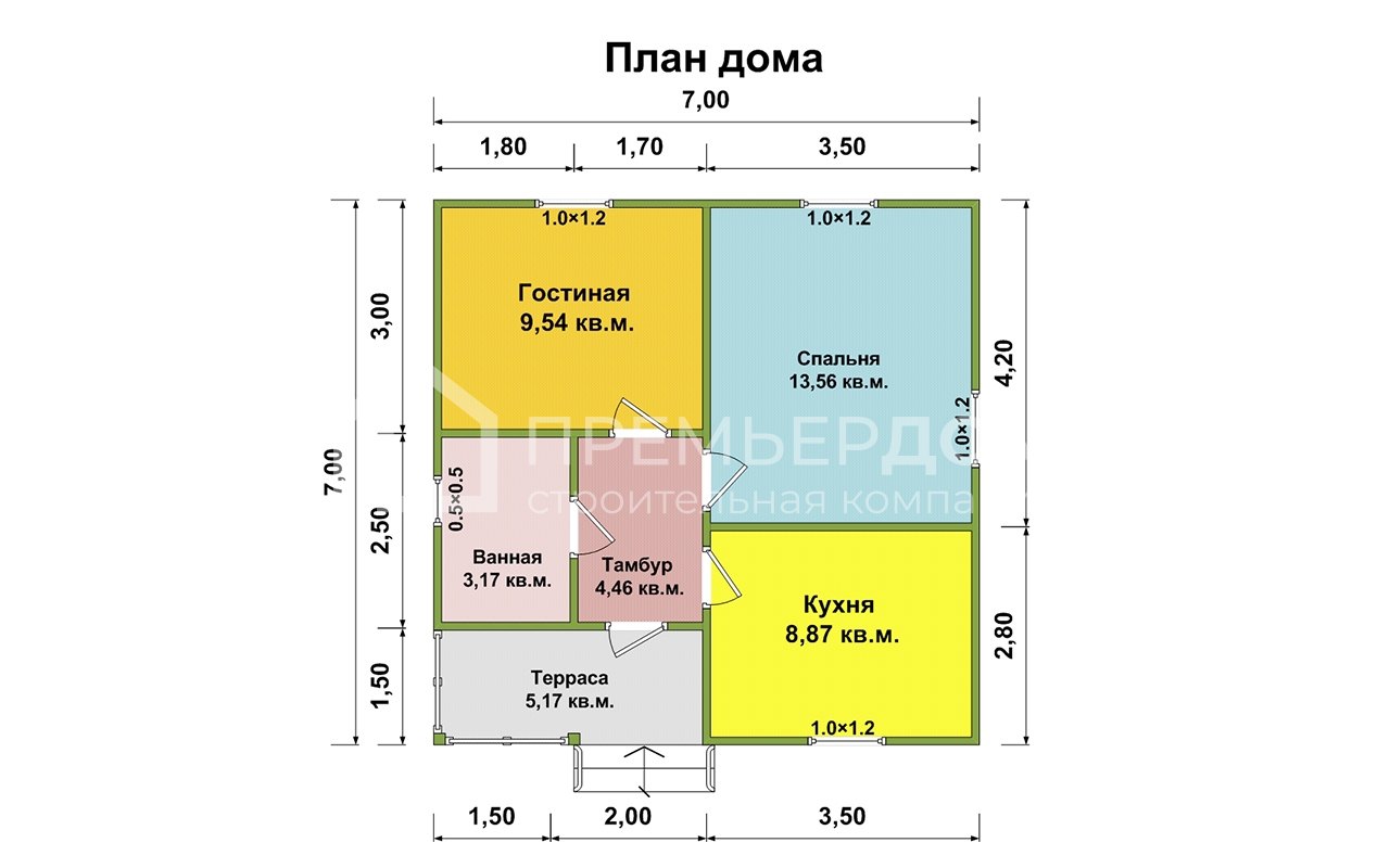 План дачного дома 7х7 м. - Проект А-5