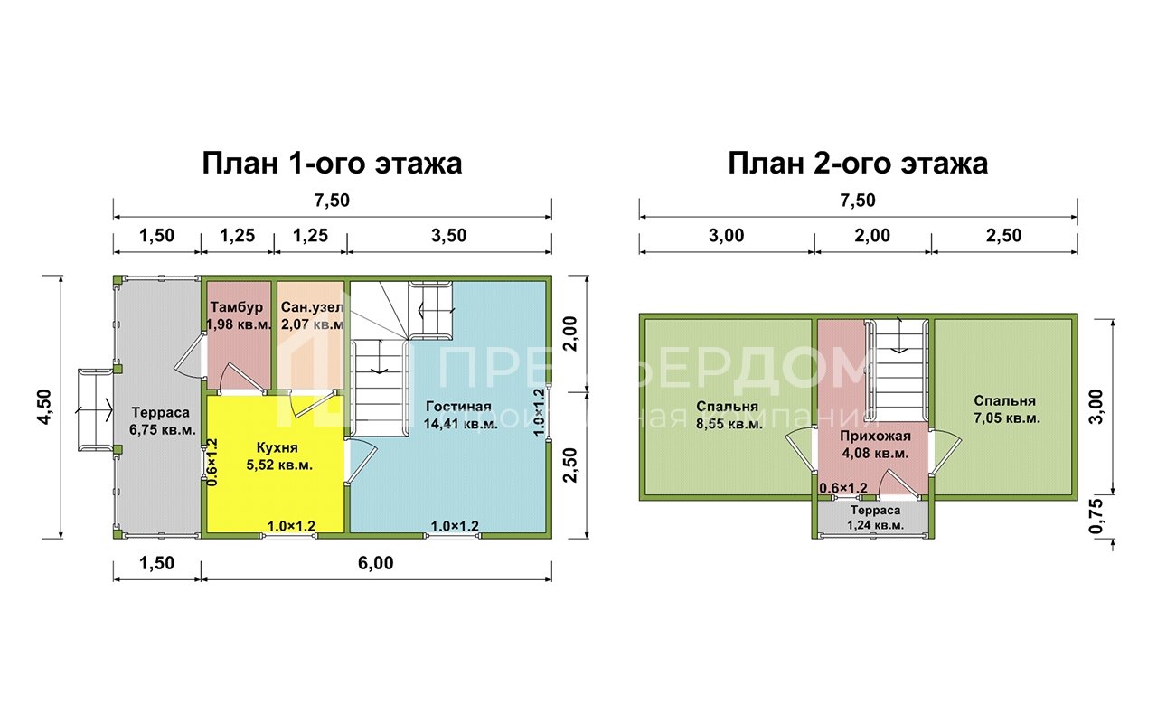 План дачного дома 4,5х7,5 м. - Проект А-9