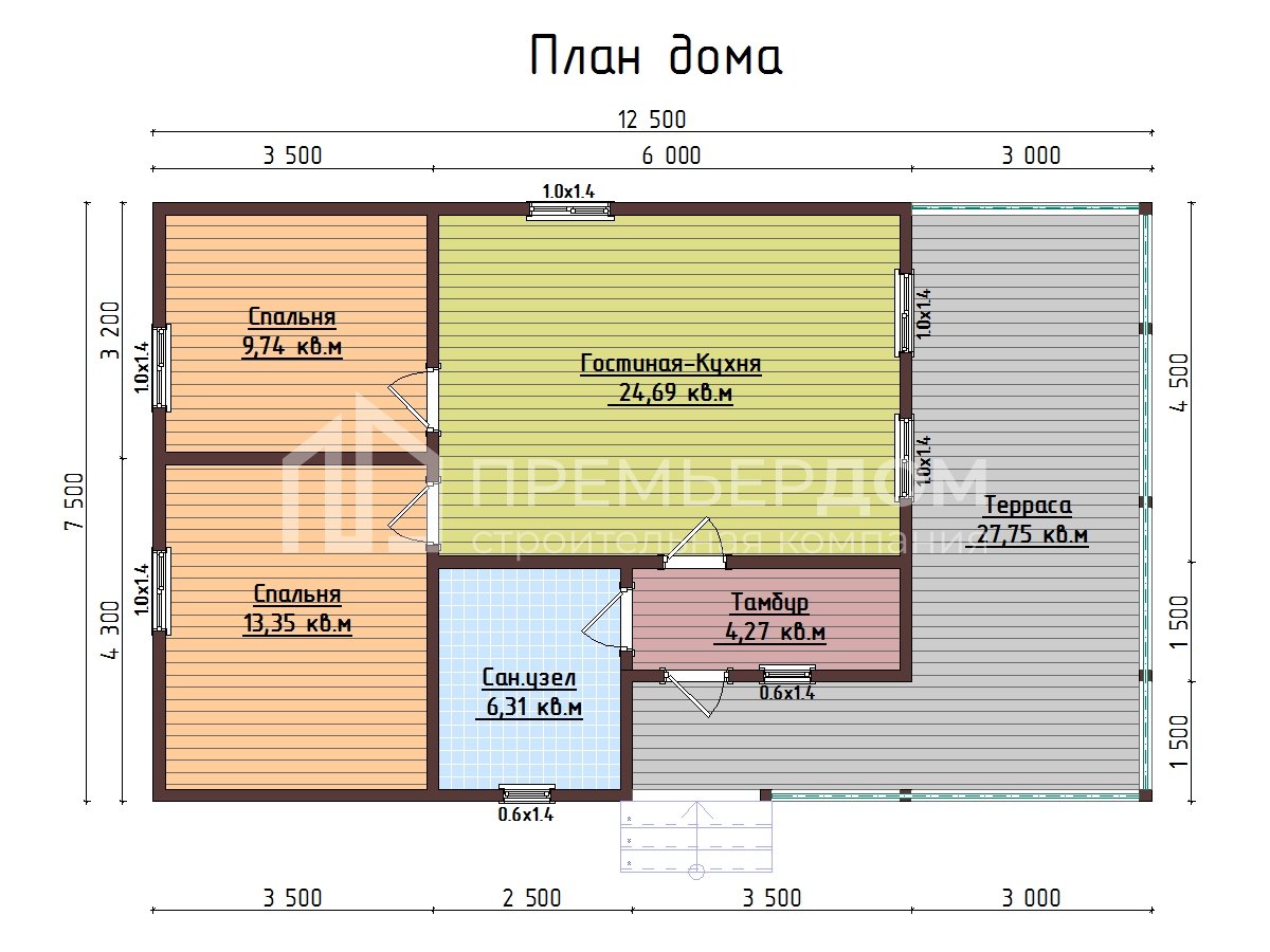 План каркасного дома 7.5х12.5 м. - Авангард 2