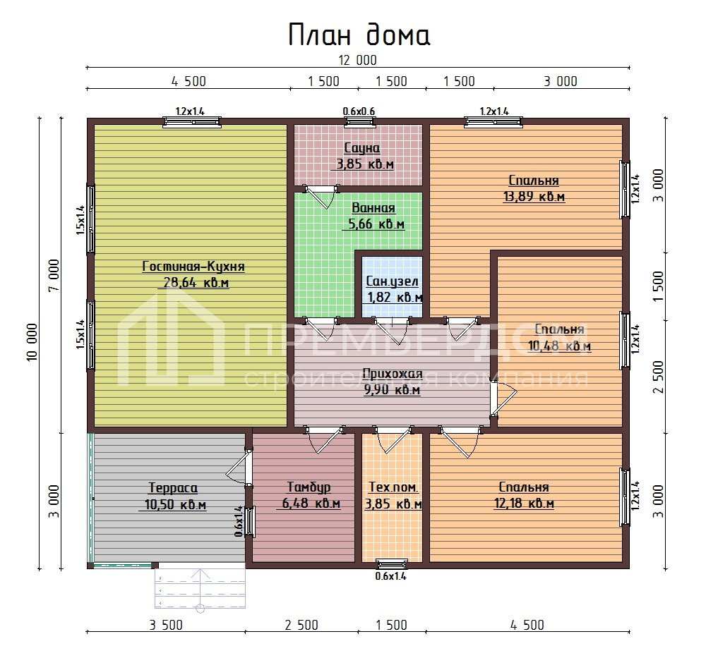 План дома из бруса 10х12 м. - Ладога 2