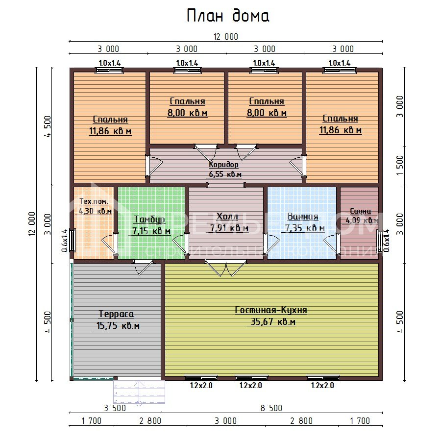 План дома из бруса 12х12 м. - Фамилия 2