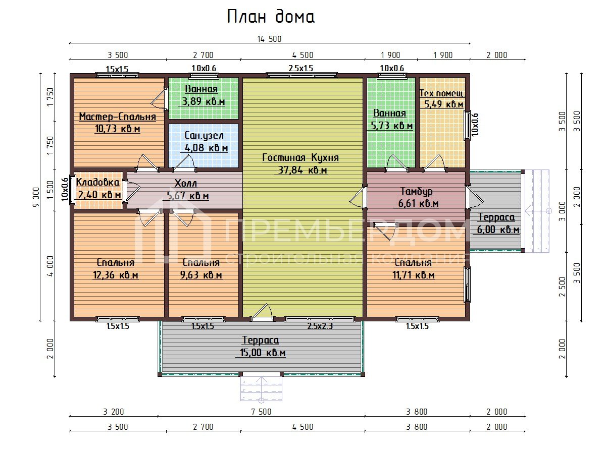 План каркасного дома 11х14.5 м. - Валенсия