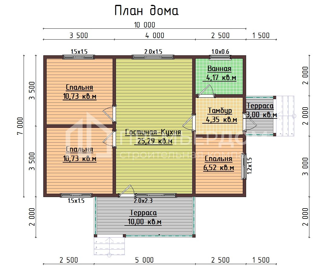 План дома из бруса 9х11.5 м. - Валенсия 2