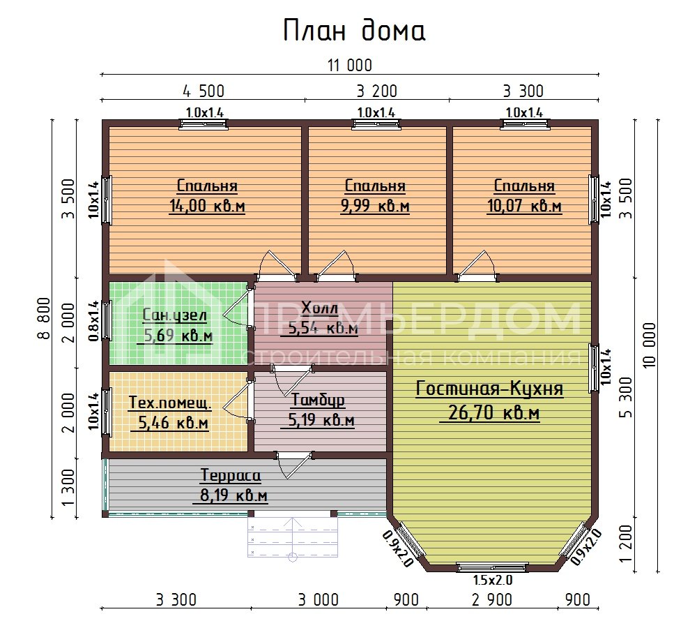 План каркасного дома 10х11 м. - Северный 2