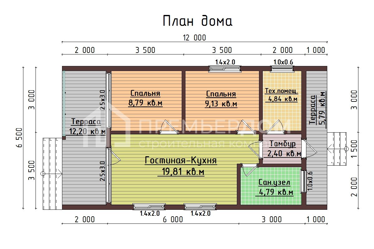 План каркасного дома 6.5х12 м. - Лейд 2