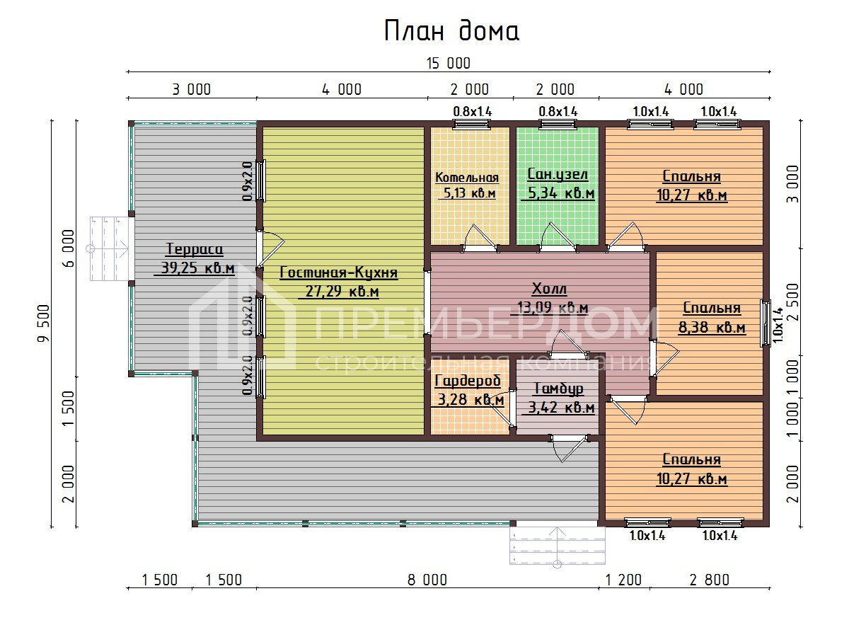 План дома из бруса 9.5х15 м. - Калифорния 2