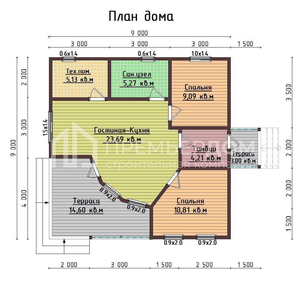 План каркасного дома 9х9 м. - Русский 2
