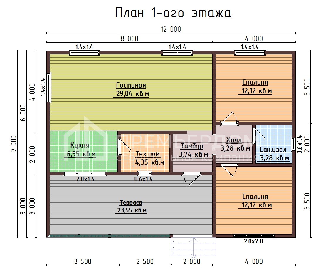 План дома из бруса 9х12 м. - Флет