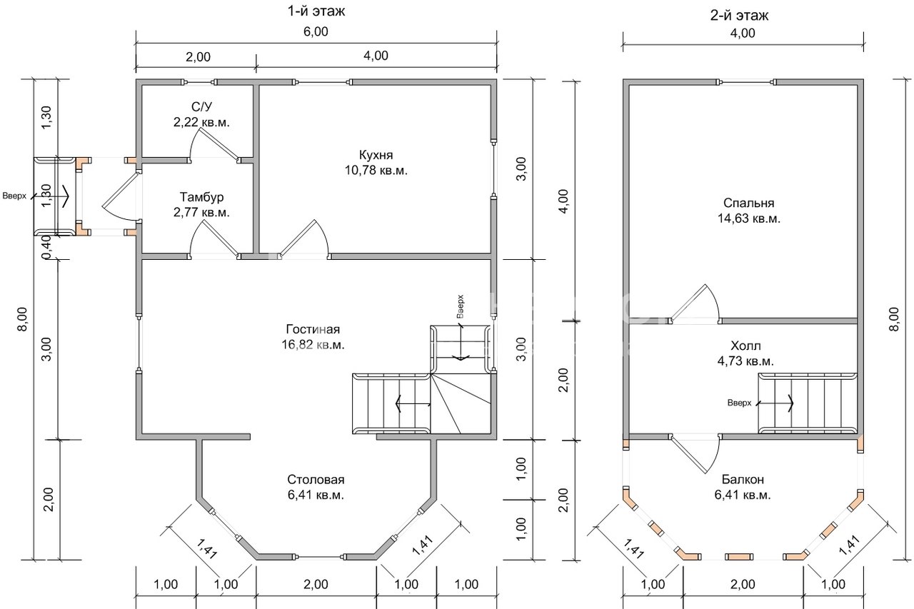 План дачного дома 6х8 м. - Проект А-38