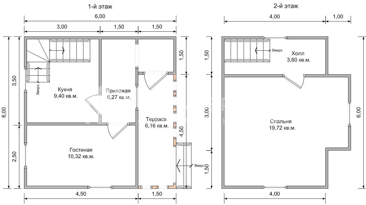 План дачного дома 6х6 м. - Проект А-17
