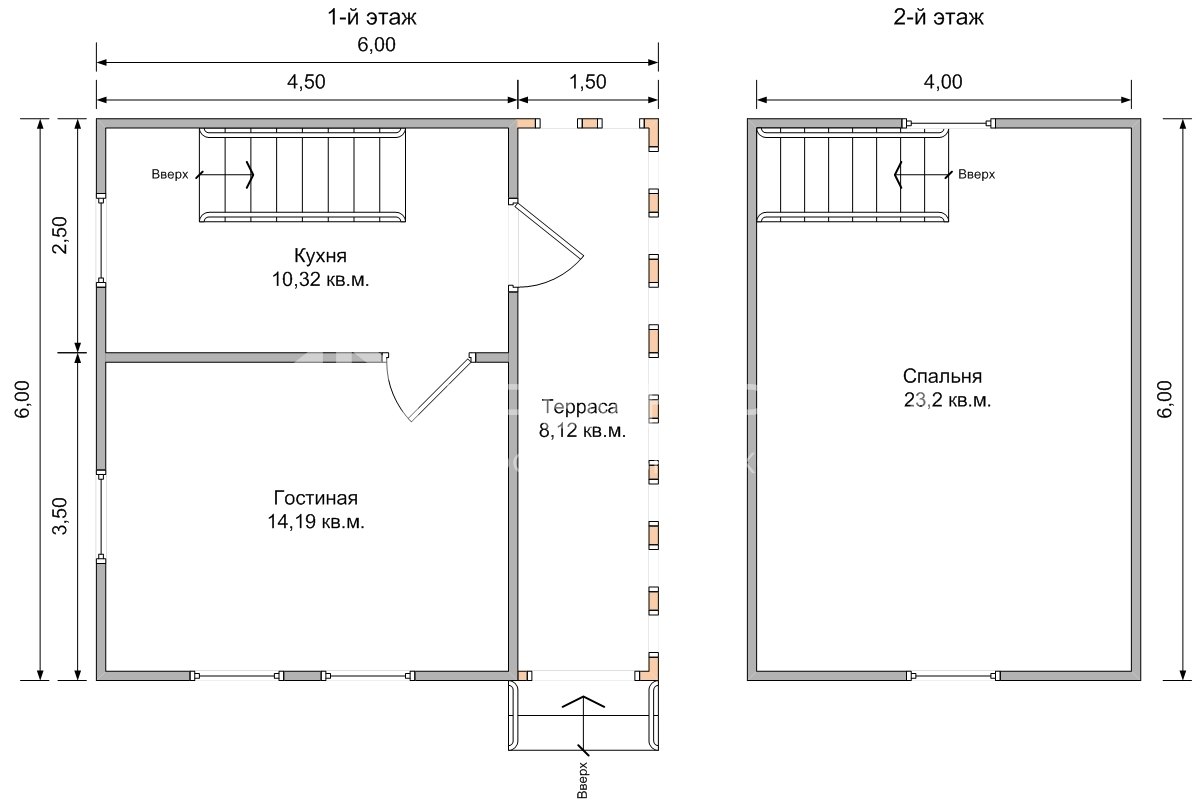 План дачного дома 6х6 м. - Проект А-16