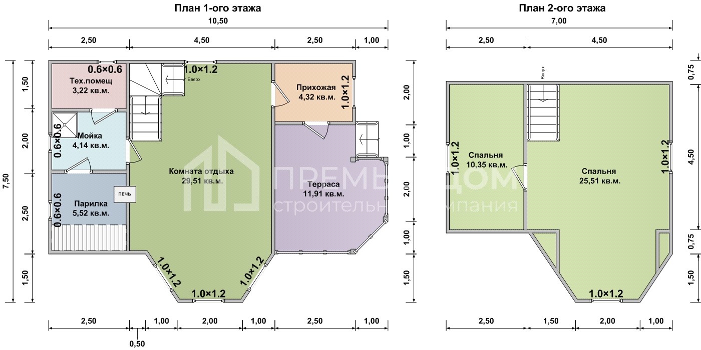 План каркасной бани 7.5х10.5 м. - Проект БК-25