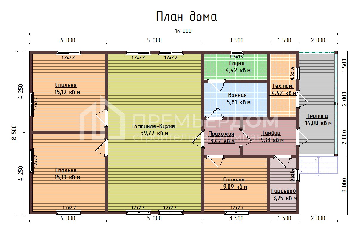 План дома из бруса 8.5х16 м. - Достоевский