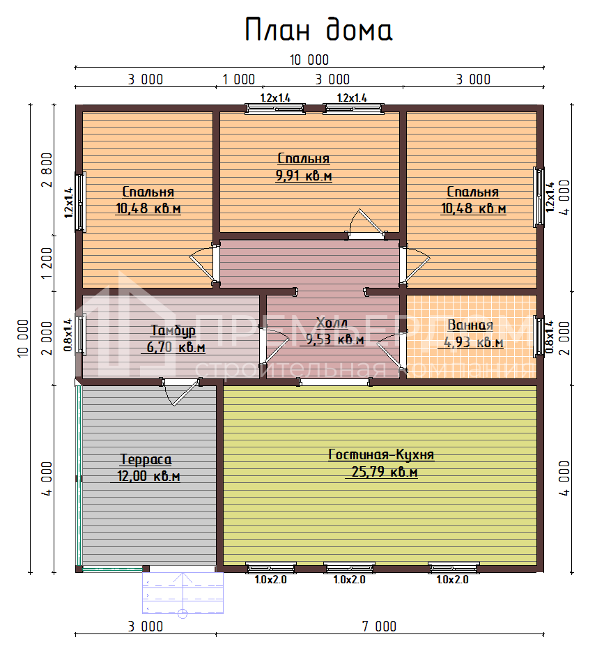 План дома из бруса 10х10 м. - Фамилия