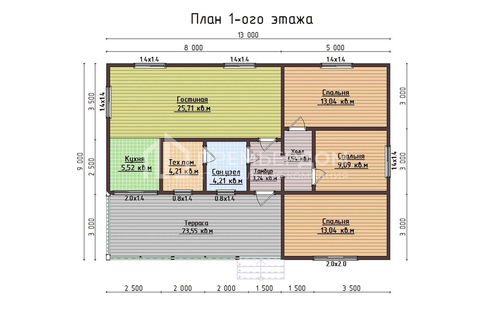 План каркасного дома 9х13 м. - Флет 2