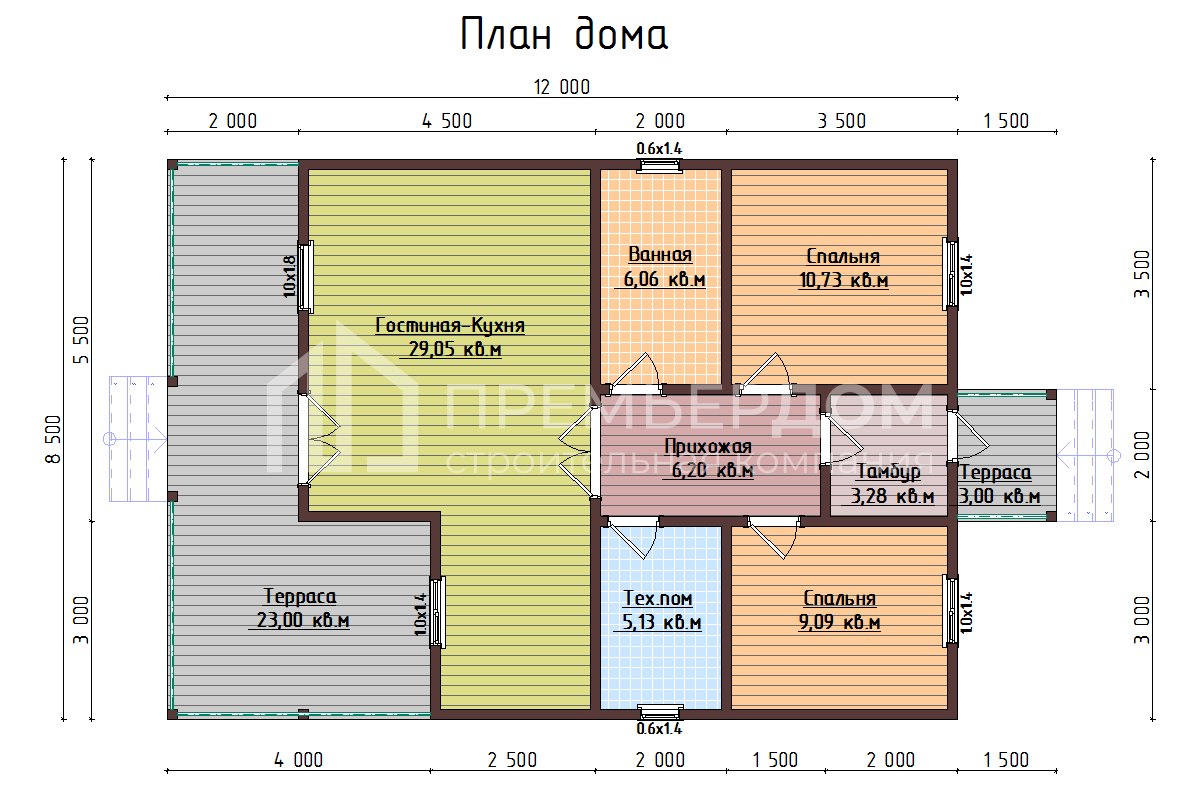 План дома из бруса 8.5х12 м. - Гармония