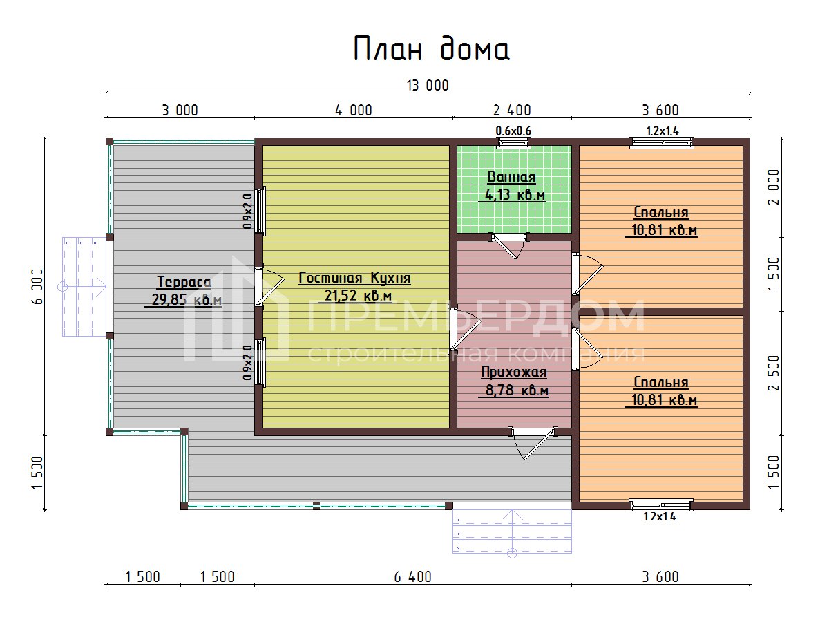 План дома из бруса 7.5х13 м. - Калифорния