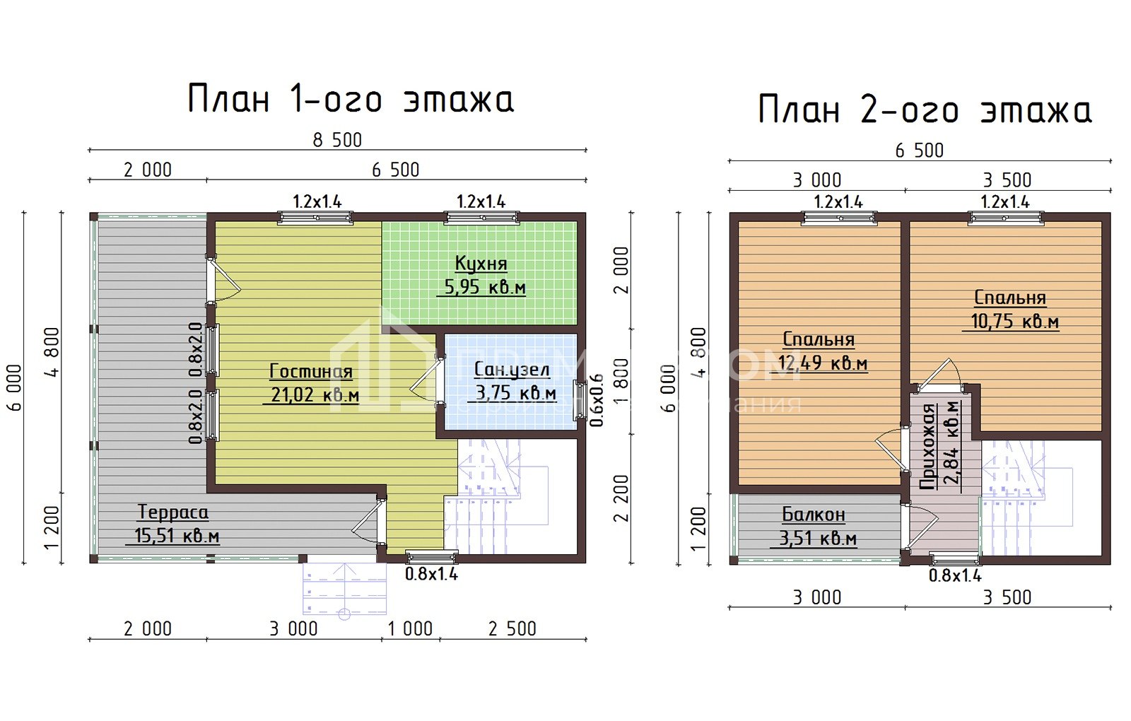 План каркасного дома 6х8,5 м. - Камчатка