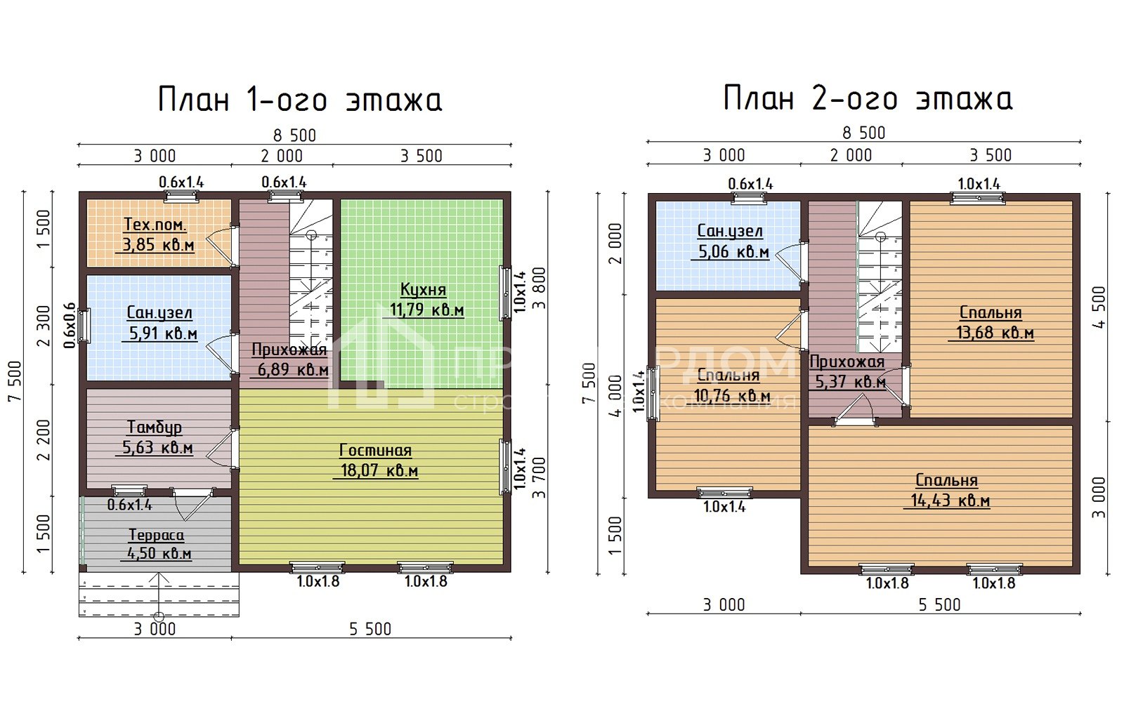 План дома из бруса 7,5х8,5 м. - Легенда