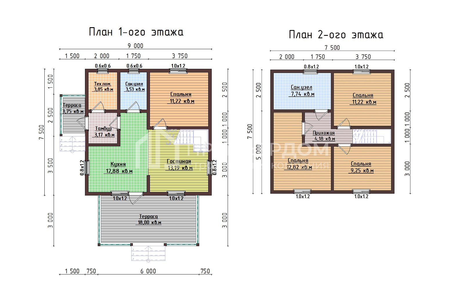 План дома из бруса 7.5х10.5 м. - Монблан