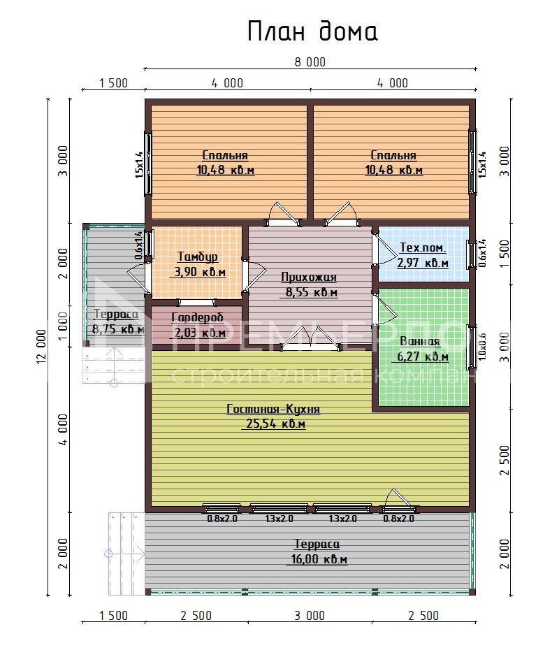 План дома из бруса 8х12 м. - Невский