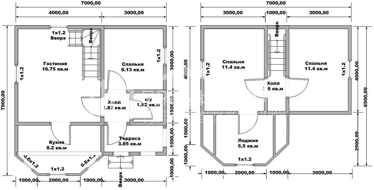 План дачного дома 7х7 м. - Проект А-35