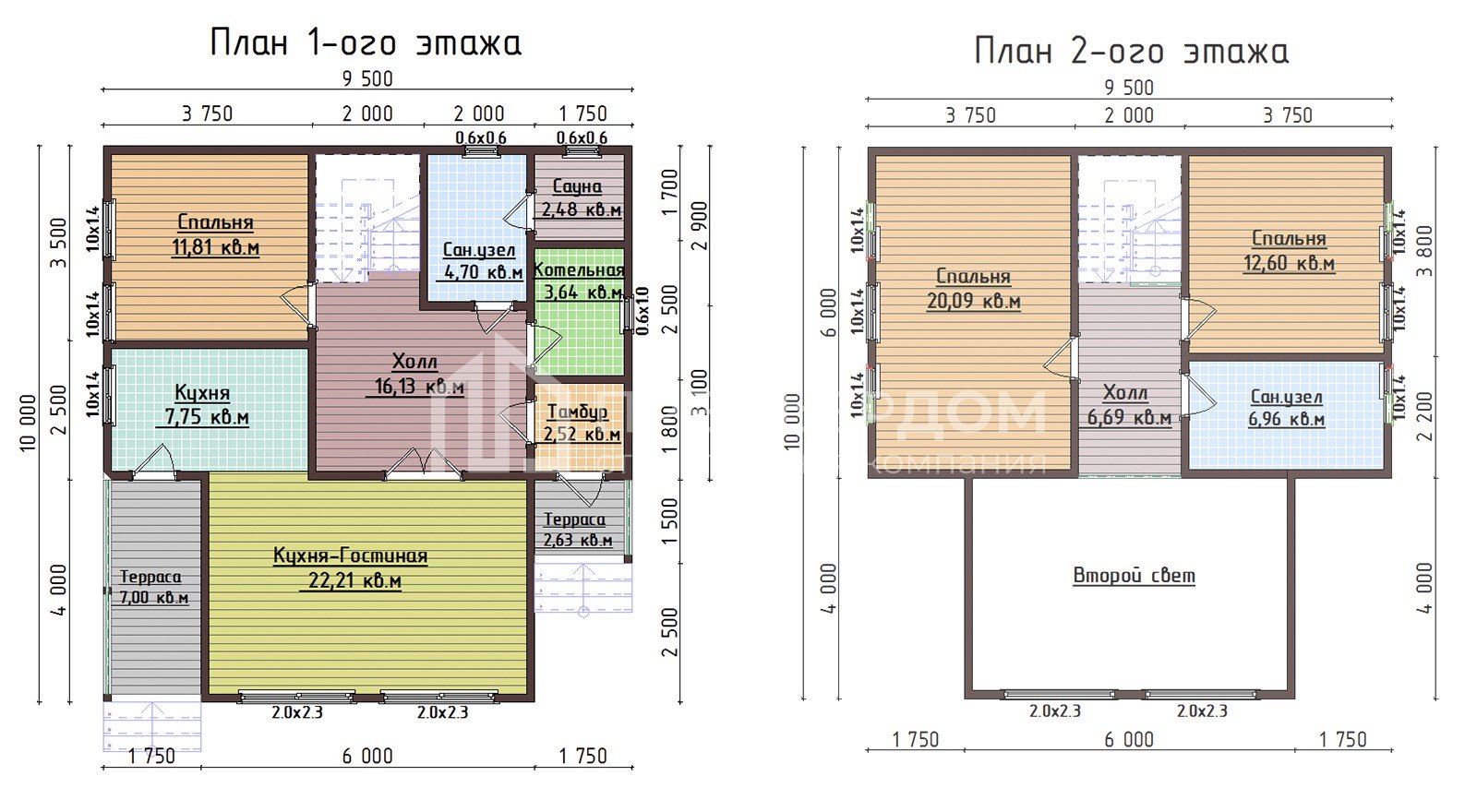 План каркасного дома 9.5х10 м. - Панорама