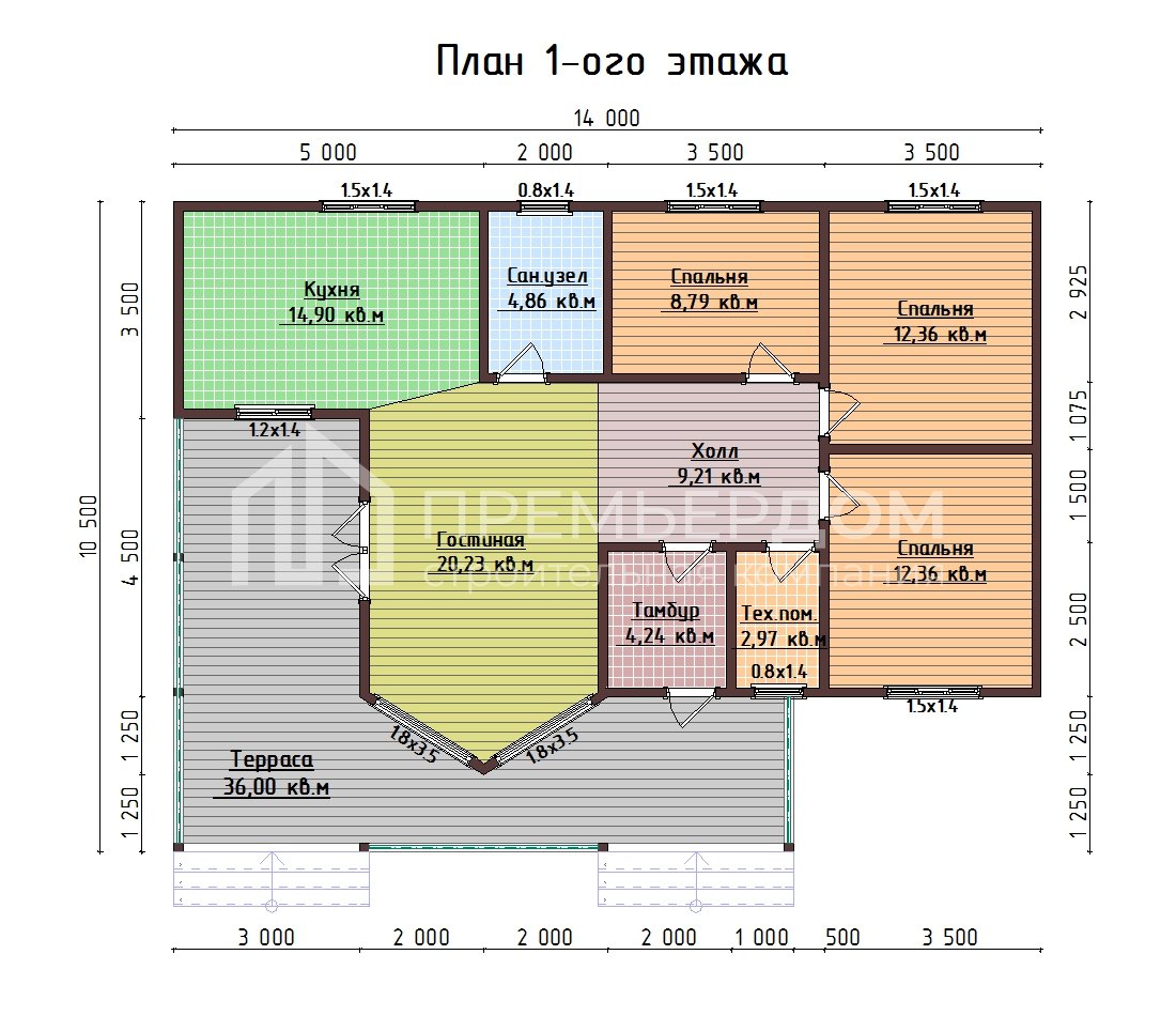 План дома из бруса 10.5х14 м. - Бруклин