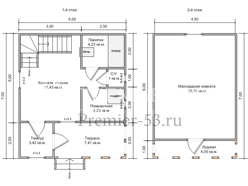 План бани из бруса 6х7 м. - Проект Б-16