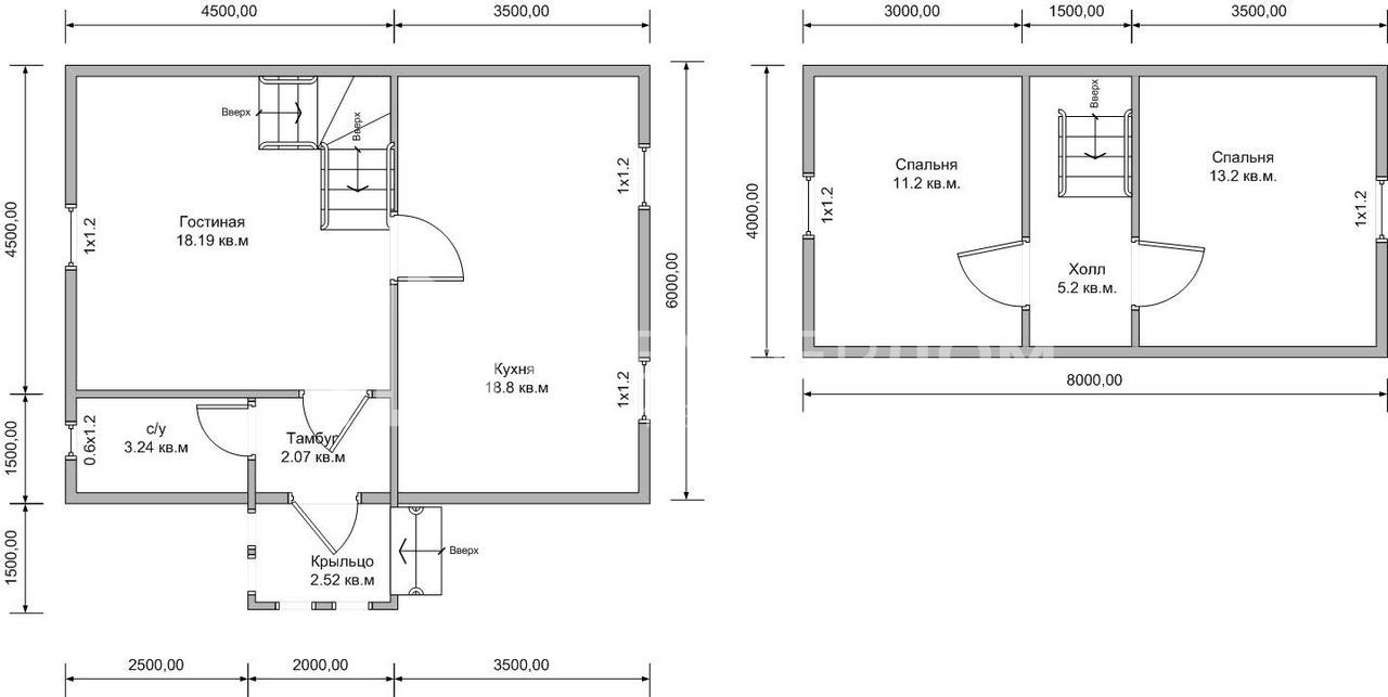 План дачного дома 6х8 м. - Проект А-52