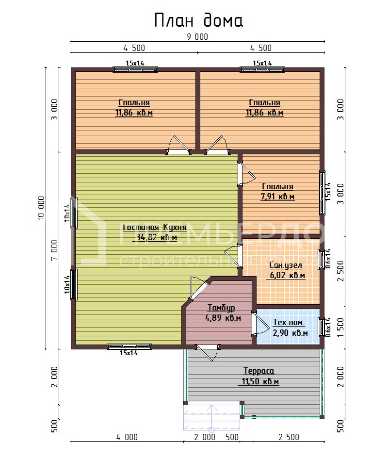 План дома из бруса 9х12.5 м. - Романтика
