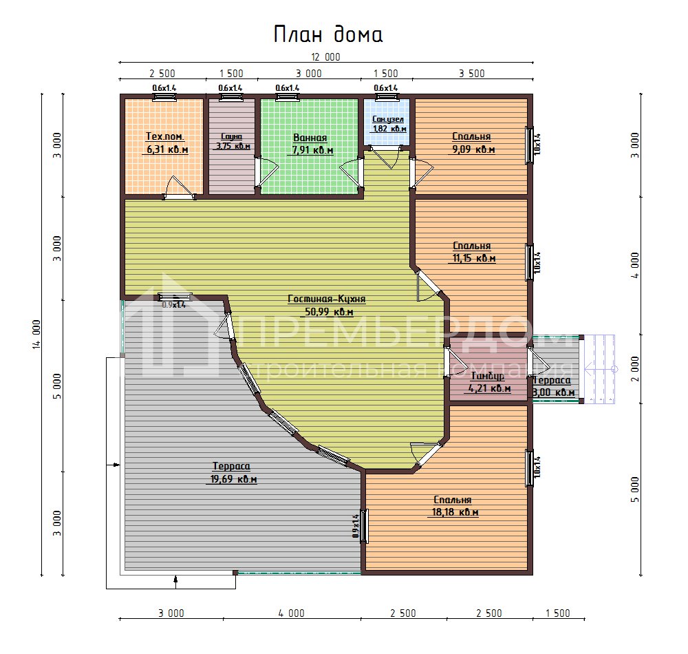 План дома из бруса 12х14 м. - Русский